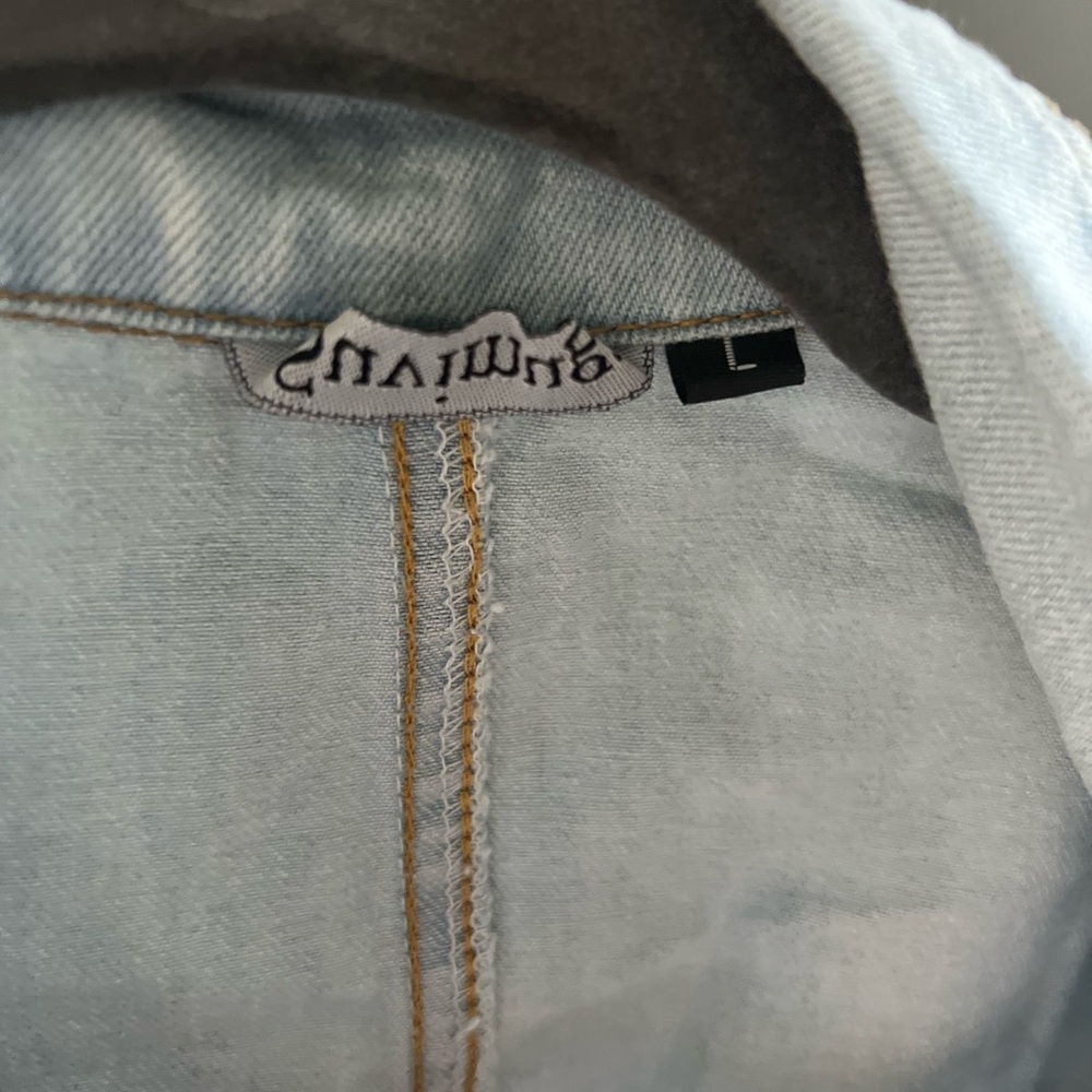 Classic Blue Jean Jacket with Distressed Details - Short Sleeves! - Picture 2 of 6